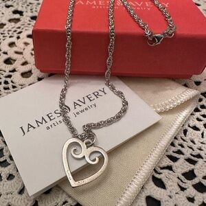 RETIRED James Avery Sterling Silver Scroll Heart Pendant W/Med Rope Chain 18”